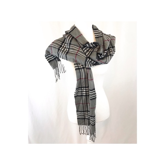 Accessories - Soft Gray Plaid Winter Scarf Long Warm White Black